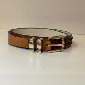 Goforgreen‎ Men’s Tan Genuine Leather Western Belt with Silver Buckle Size 38/40